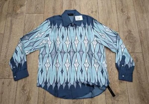 $1390 Mens AMIRI Silk Argyle Monogram LS Button Up Shirt Blue 50 US Large - Picture 1 of 7