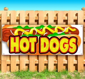Letrero de bandera de vinilo publicitario Hot Dogs muchos tamaños ALIMENTO DE CARNAVAL JUSTO - Imagen 1 de 6
