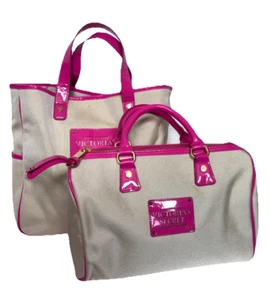 Victoria's Secret “The Sexiest On Earth” 2 Pc Set Canvas Travel Weekender Totes - Picture 1 of 21