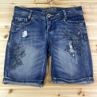 Bermudas de jean Bongo adornadas envejecidas con puños para mujer talla junior 9 Foto 1 de 4