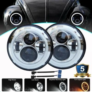 Pair 7 inch LED Headlights Hi/Lo Beam Turn Signal Chrome For Volkswagen Beetle - Picture 1 of 12