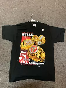 VINTAGE CHICAGO BULLS 1997 5 TIME NBA CHAMPIONS RINGS T-SHIRT - Picture 1 of 3