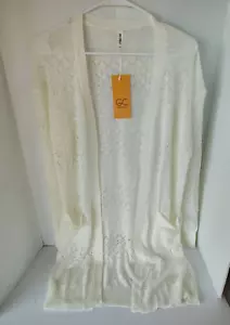 XL Grecerelle Cardigan Long Sweater Open Front Semi-Sheer Knit Pockets Sweater - Picture 1 of 5
