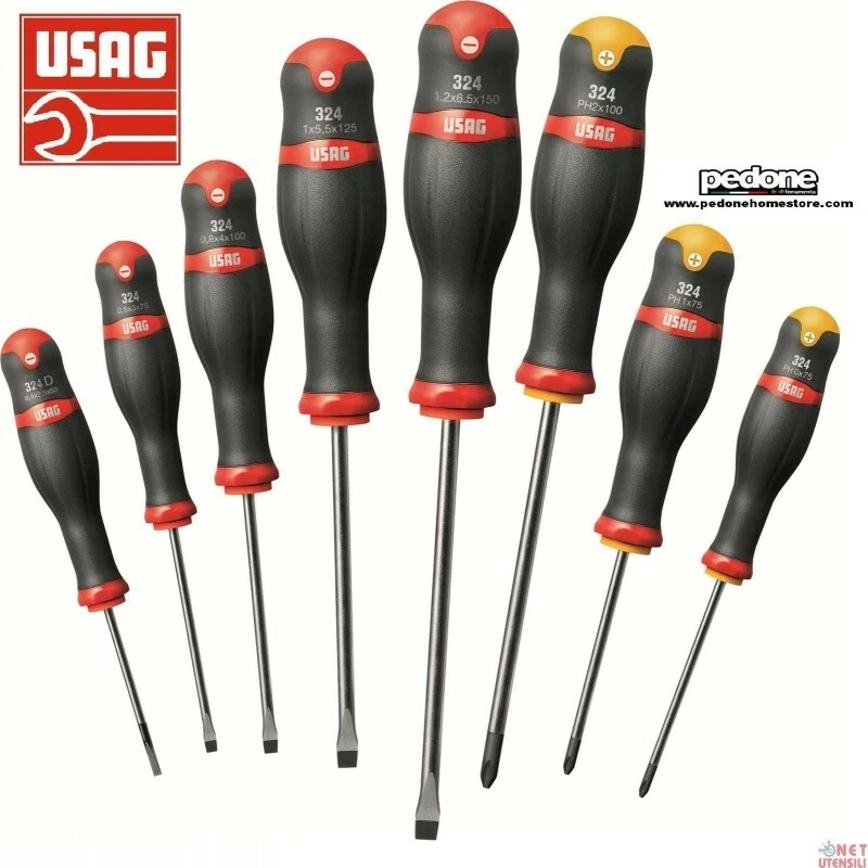 USAG 324 SH 8 SERIE SET KIT 8 GIRAVITI PROFESSIONALI CACCIAVITI A CROCE E TAGLIO