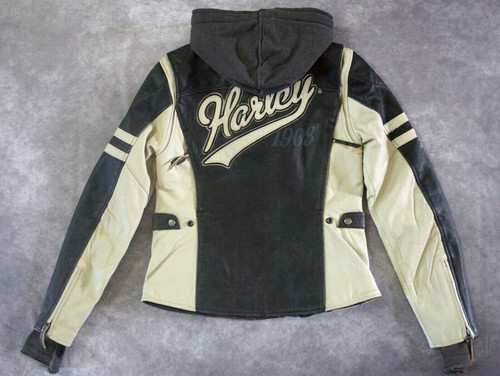 OFF WHITE Felpa con cappuccio Harley Davidson donna Dundee bianca sporca in pelle 3 in 1 S 97177 14VW