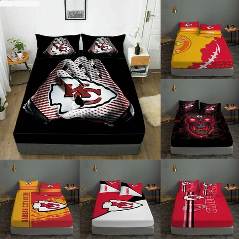 Kansas City Chiefs 3PCS Fitted Sheet Deep Pocket Sheet Bedding Set Pillowcases Cover