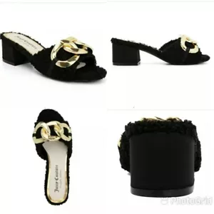 Juicy Couture Faux Fur heeled mule Black sandals 7.5 - Picture 1 of 11