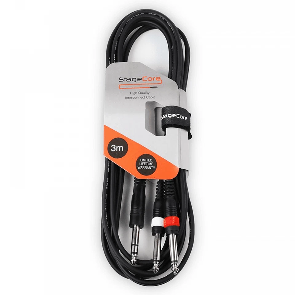 3m 6.35mm 1/4" TRS Jack Stereo to Twin 2 x 1/4" Jacks Mono Cable Audio Lead - Image 1 of 1