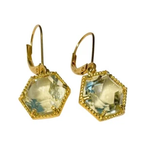Lithos 14K Yellow Gold Green Amethyst Earrings - Picture 1 of 5