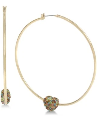 $35 Betsey Johnson Pave Heart XL Large  Hoop Earrings - Pastel  AB3 - Image 1 of 4
