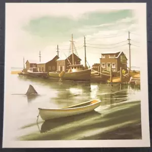 Jaws 6x6 Amity Harbor #1 Handbill Lithograph Art Print signed by JC Richard - Picture 1 of 2