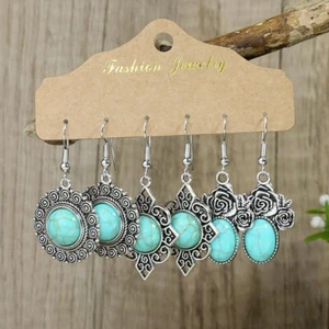 Women Flower Turquoise Earrings Set Indian Jewelry Bohemian Vintage Earring Gift - Picture 1 of 13