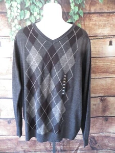 NWT Apt.9 V-Neck Argyle Sweater Mens Size XXL Long Sleeve Wool Blend NEW! - Picture 1 of 5