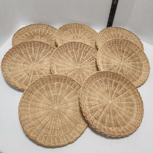 Vintage Rattan Tellerhalter aus Korbgeflecht Made in Hong Kong 8er Set - Bild 1 von 5