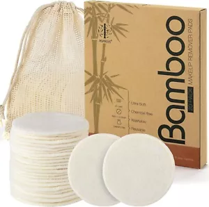 Organic Bamboo Reusable Makeup Remover Pads Natural Eco-Friendly Vegan 20 Pack - Picture 1 of 7