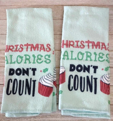 Toallas de cocina decorativas de microfibra "Las calorías navideñas no cuentan" 2 piezas  Foto 1 de 2