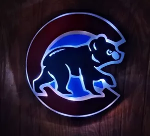 Cubs LED Wandschild, Chicago Cubs Baseball Fan Schild, Mancave Schild - Bild 1 von 3