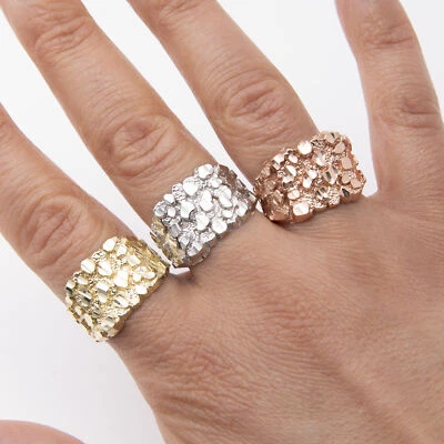 SOLID 14K Gold Large Square Nugget Ring Yellow White Rose Gold - Image 1 of 4