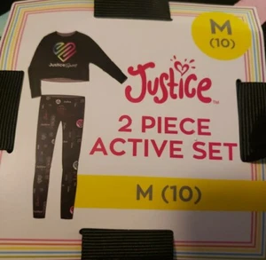 Justice Sport Black 2 Piece Active Set M (10) Crewneck Sweatshirt & Leggings - Picture 1 of 7