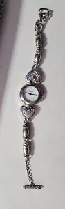 Brighton BRISTOL BLAIRE Silver Hearts Barrels Toggle Watch, WORKING, EUC - Picture 1 of 9