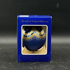 Vtg Italy Hand Painted ORNAMENT Blue Silver 3 inches