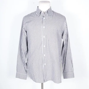 Billy Reid IT Button Shirt Plaid Hidden Button-down Collar 100% Cotton Brown L - Picture 1 of 10