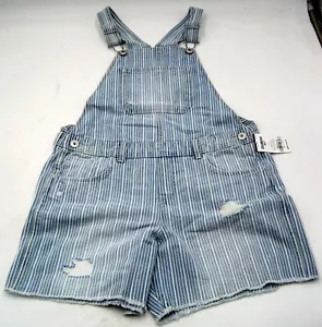 OshKosh B'gosh Girls Knit Distressed Striped Denim Romper Girls Size 12 NEW! - Picture 1 of 3