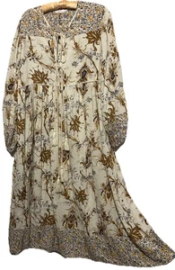 R Vivimos Dress XL Paisley Floral Boho Hippie Tassel Tie Flowy Rayon Midi 16/18 - Picture 1 of 8