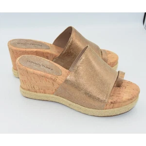 Donald Pliner Janet Metallic Espadrille Wedges Cork Toe Leather Sandal Gold 9M - Picture 1 of 8