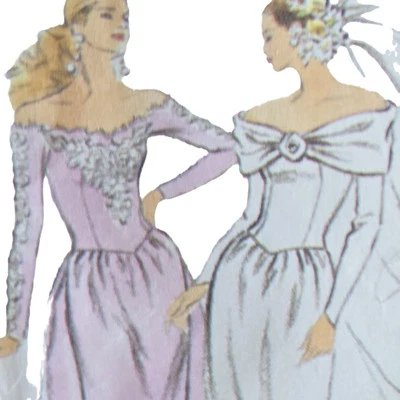 1980s Off Shoulder Shawl Wedding Dress Rosettes Simplicity 7919 Sewing Pattern - Image 1 of 3