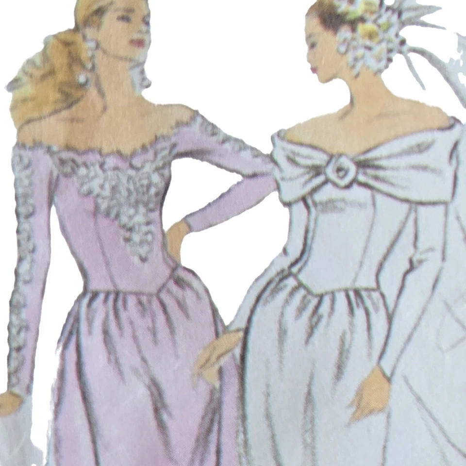 1980s Off Shoulder Shawl Wedding Dress Rosettes Simplicity 7919 Sewing Pattern - Image 1 of 3