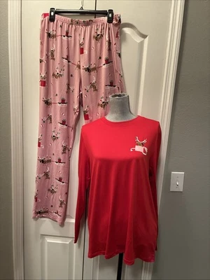 2 Piezas Munki Munki Dachshund Weiner Perros Pijama Suave NUEVO Pantalones Largos y Top Talla L Foto 1 de 4