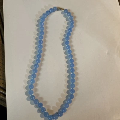 14k Clasp Aquamarine Beaded Necklace Knotted 18in Long - Image 1 of 4