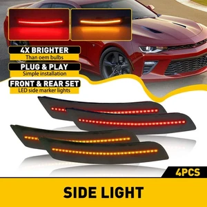 4pcs Front Amber & Rear Red LED Side Marker Lights For 2016-21 Chevrolet Camaro - Picture 1 of 18