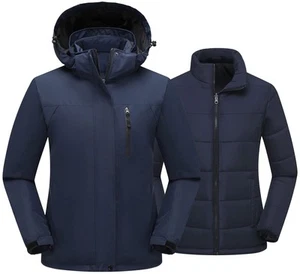 Women's 3 in 1 Waterproof Ski Jacket Warm Winter Snow Coat Windproof Hooded S... - Picture 1 of 7
