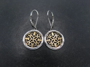 Sterling Silver/10k Gold & Diamond Earrings, Signed, 2.9g - Picture 1 of 6