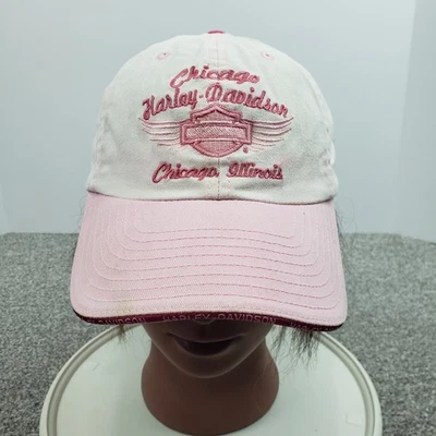 Harley Davidson De Colección Sombrero MUJERES Blanco Rosa Algodón Correa Gorra Chicago *Manchado Foto 1 de 4