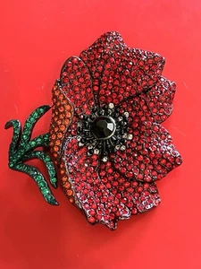 Joan Rivers rote Kristall Pave Blume Mohn Brosche - Bild 1 von 6
