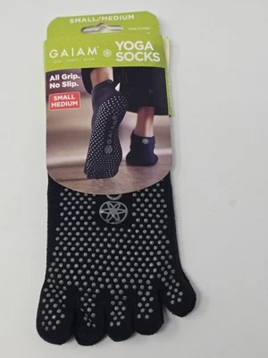 Gaiam Yoga Socks Toe Socks Black All Grip No Slip Small Medium Women 5-10 - Image 1 of 4