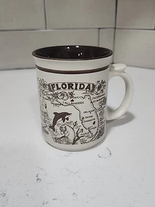 Vintage Florida Kaffeebecher State Map Tiere graviert braun Japan - Bild 1 von 6