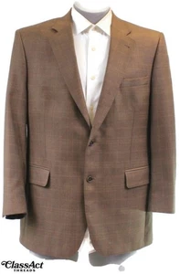 Jos A Bank Silk Wool Blend Blazer Sport Coat Brown Windowpane Check 2 Btn 42R - Picture 1 of 10