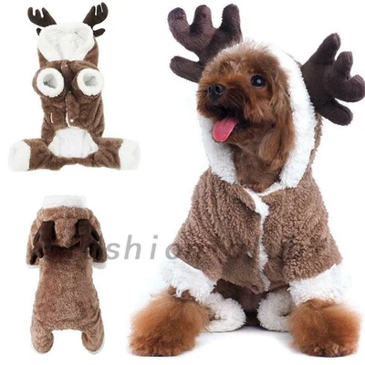 Pet Coat Dog Winter Sweater Christmas Reindeer Dog ELK Costume Clothes Warm Cu