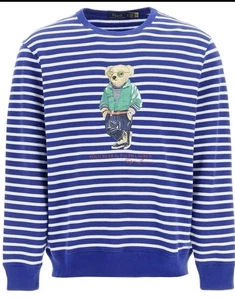 Size 2xl - Polo Ralph Lauren Mens Blue Striped Bear Crewneck Pullover Sweater - Picture 1 of 4
