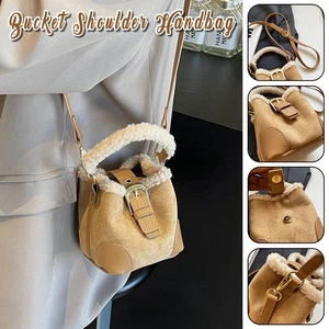 Vintage Damen Herbst Winter Eimer Lammwolle Schulter Handtasche Elegant Crossbody - Bild 1 von 34