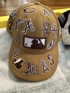New Era MLB TEAM LOGO Hat 59Fifty Fitted Cap 7 1/4 All-Over Design Brown Tan - Picture 1 of 8