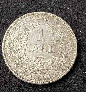 1906 G Germany 1 Mark 0.9000 Silver ASW 0.1606 Oz 600k Mintage Free Shipping - Picture 1 of 2