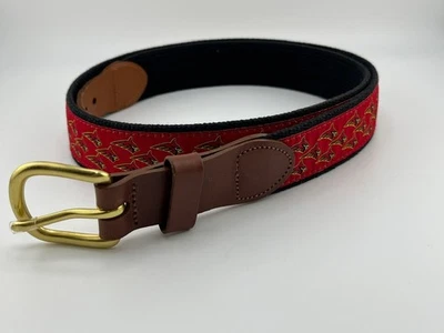 Leather Man Ltd Red Cardinal Needlepoint Belt Leather & Brass Handmade USA - Image 1 of 4