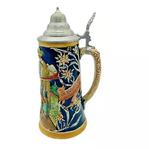 Reinhold Merkelbach Deutscher Bierstein RM2051 Jäger Herdin Zinndeckel 10" - Bild 1 von 14