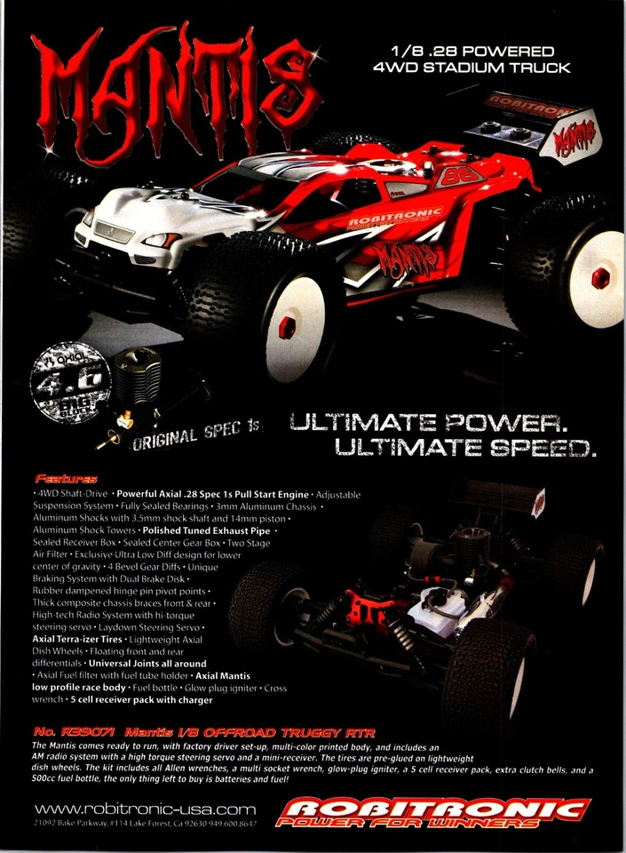 Robitronic Mantis RC 4wd Stadium Truck Wall Art Decor Ephemera 1/8 4.6 Big Block - Image 1 of 1