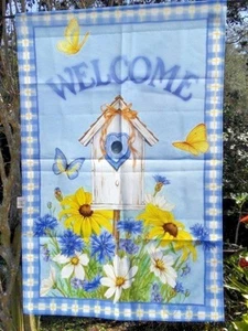 WELCOME Wild Flowers Butterflies Jane Shasky Birdhouse Large Nylon Lawn Flag NEW - Picture 1 of 3